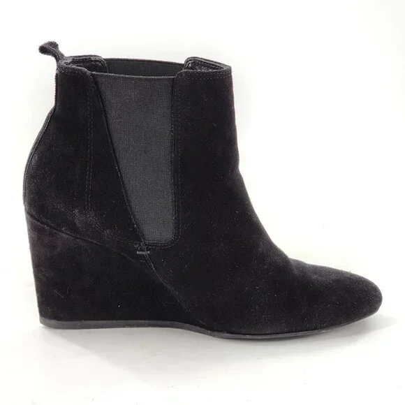 LANVIN Suede Wedge Ankle Booties Black - Picture 6 of 12